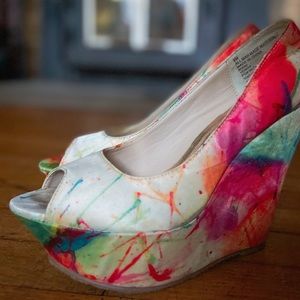 Hot Tomato Tie Dye Rainbow High Heel Wedges Size 8